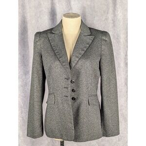 Tahari Arthur S. Levine Womens Grey Herringbone Blazer Jacket Petite 6P Business